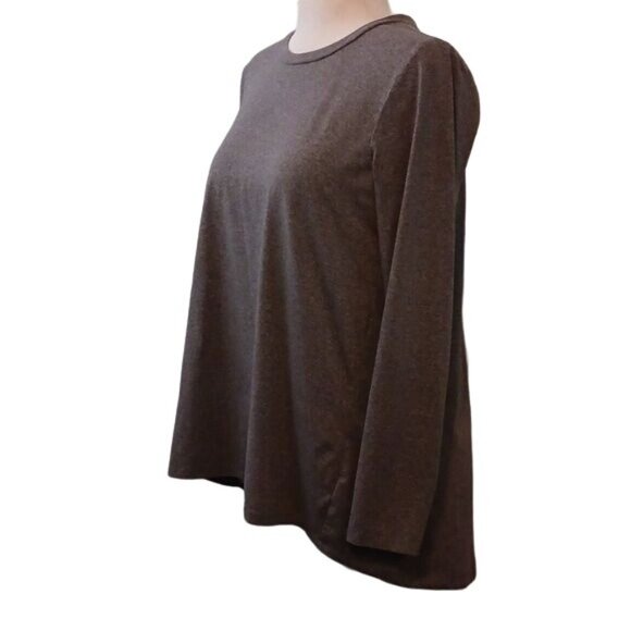MOD Lusive Gray Crew Neck Long Sleeve Top High-Low Super Soft Tee Size L - Picture 2 of 10